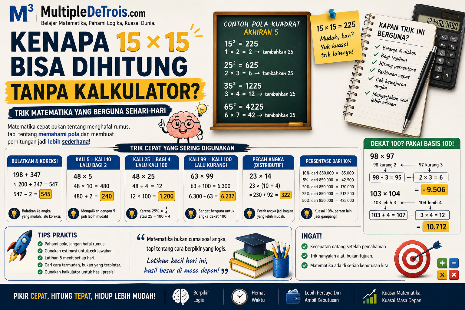 Kenapa 15 × 15 Bisa Dihitung Tanpa Kalkulator? Trik Matematika yang Berguna Sehari-hari