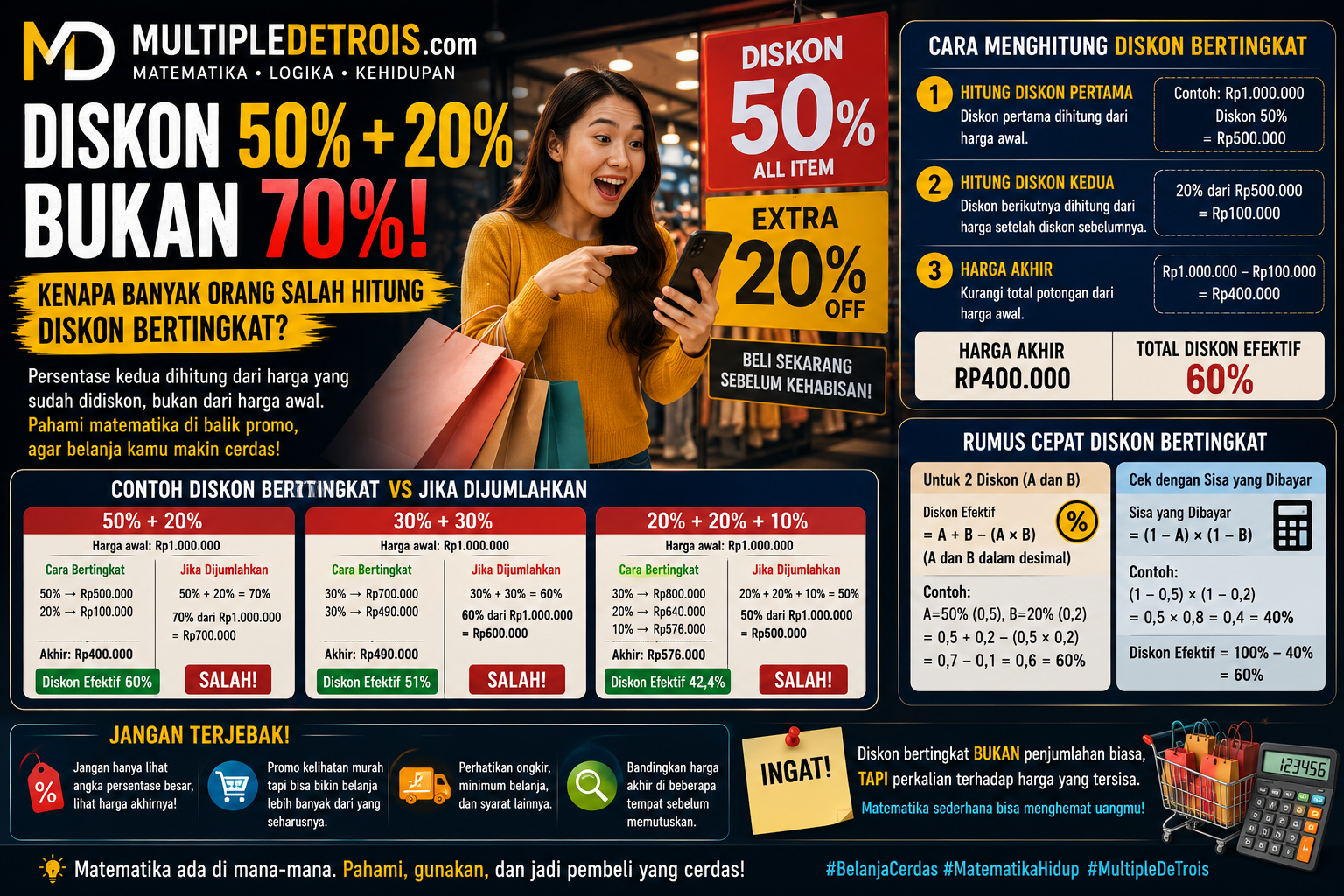 Diskon 50% + 20% Bukan Berarti 70%: Kenapa Banyak Orang Salah Menghitung Diskon Bertingkat?